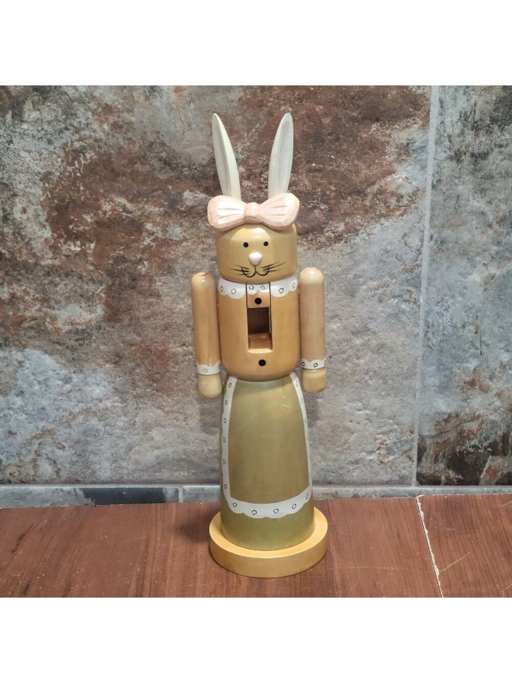 Pier 1 Decorative Wooden Easter Bunny Nutcracker Figure Wood Base